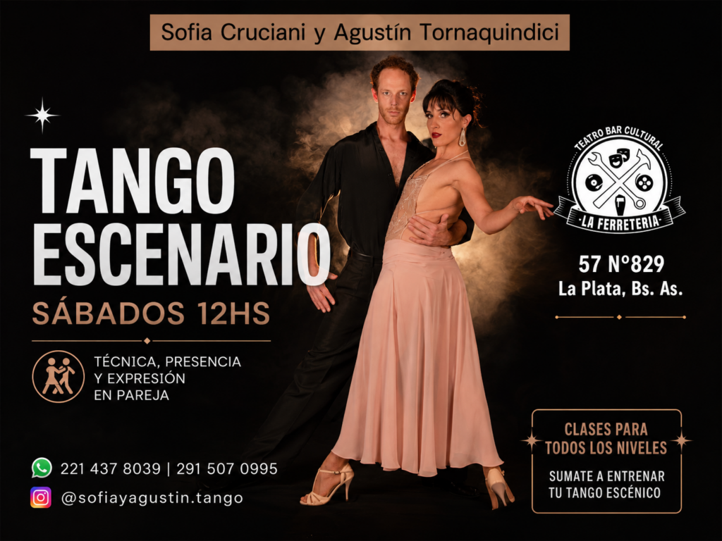 Clases de tango Escenario y Pista con Sofia Cruciani y Agustin Tornaquindici